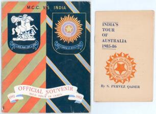M.C.C. tour of India 1951/52. &lsquo;Official Souvenir of M.C.C. Tour in India 1951-1952&rsquo;. Large official tour brochure compiled and published by B.D. Panwelkar, Calcutta 1951 for the Board of Control for Cricket in India. Minor soiling and wear to wrappers, o
