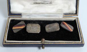 Cecil Geoffrey Howard. Middlesex 1930 (3 matches). M.C.C. tour to Pakistan 1955-56. A pair of silver gilt cufflinks with enamel decoration in M.C.C. colours in diagonal bands, presented to Howard as Manager of the tour. Each cufflink engraved &lsquo;C.G.H. Paki