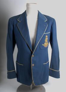 Cyril Frederick Walters, Glamorgan, Worcestershire & England 1928-1935. Rajindra Cricket Club of India mid blue blazer with gold trimming, by Ranken of Calcutta and London, with exquisite and ornate raised embroidered badge of crossed bats, stumps, crown 