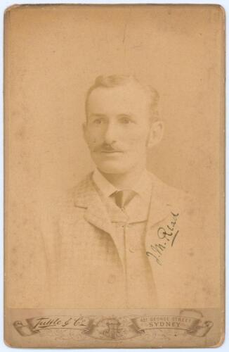 John Maurice Read. Surrey & England 1880-1895. Early original sepia cabinet card studio portrait photograph of Read, head and shoulders wearing formal attire. Signed in black ink to the photograph by Read, possibly in later years. The cabinet card, with g