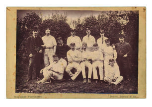 &lsquo;Yorkshire C.C.C. 1883&rsquo;. Sepia cabinet card style photograph of the county team, seated and standing in rows. Players featured include Ulyett, Hall, Hunter, Emmett, Lockwood, Peate etc. Photograph by Brown, Barnes & Bell of Bradford. Overall 6.5&rdquo;x4.25&rdquo;. S