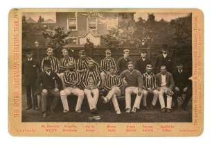 &lsquo;Australian Tour of England 1886&rsquo;. Excellent original mono cabinet card photograph of the Australian team, seated and standing, in rows wearing caps and blazers. Photograph by London Stereoscopic & Photographic Company of Regent Street. Printed title &lsquo;The