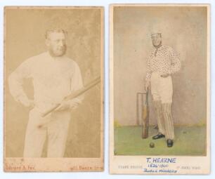 Vyell Edward Walker. Middlesex, 1859-1877 and Thomas Hearne. Middlesex 1859-1879. Two Original sepia carte de visite photographs of Walker, three quarter length, holding a bat by &lsquo;Elliott & Fry&rsquo; of London and of Hearne, coloured card, full length in batti