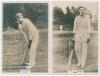 Andy Sandham and Percy Fender. Two Phillips &lsquo;Pinnace&rsquo; premium issue cabinet size sepia real photograph trade cards, one of Sandham (Surrey & England 1911-1937) no. 19.C, the other of Percy Fender (Surrey & England 1910-1935) no. 24.C. 4&rdquo;x6&rdquo;. Plain back. V