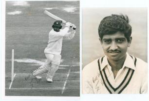 Gundappa Rangnath Viswanath. Mysore, Karnataka & India 1967-1988. Two original mono press photographs of Viswanath, one a head and shoulders player portrait, 6&rdquo;x8&rdquo;, the other in batting action, 7.25&rdquo;x9.25&rdquo;, both by Central Press Photos, London. Both photo