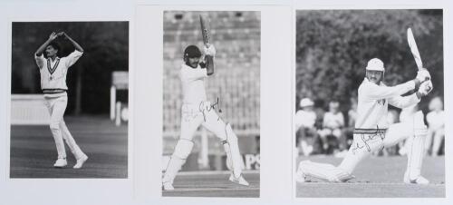 Ravishankar Jayadritha &lsquo;Ravi&rsquo; Shastri. Bombay, Glamorgan & India 1979-1994. Three original mono press photographs of Shastri, one in bowling action, 6.5&rdquo;x8.5&rdquo;, the other two batting, both 8&rdquo;x10&rdquo;. Each photograph signed by Shastri. Photographers/ agencies 