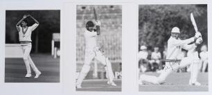 Ravishankar Jayadritha &lsquo;Ravi&rsquo; Shastri. Bombay, Glamorgan & India 1979-1994. Three original mono press photographs of Shastri, one in bowling action, 6.5&rdquo;x8.5&rdquo;, the other two batting, both 8&rdquo;x10&rdquo;. Each photograph signed by Shastri. Photographers/ agencies 
