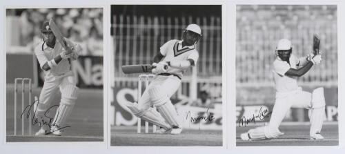Sanjay Vijay Manjrekar. Bombay/ Mumbai & India 1984-1998. Three original mono press photographs of Manjrekar depicted in batting action. Each photograph signed by Manjrekar. Photographers/ agencies are David Munden and Allsport 10&rdquo;x8&rdquo; (one slightly smalle