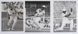 Sanjay Vijay Manjrekar. Bombay/ Mumbai & India 1984-1998. Three original mono press photographs of Manjrekar depicted in batting action. Each photograph signed by Manjrekar. Photographers/ agencies are David Munden and Allsport 10&rdquo;x8&rdquo; (one slightly smalle