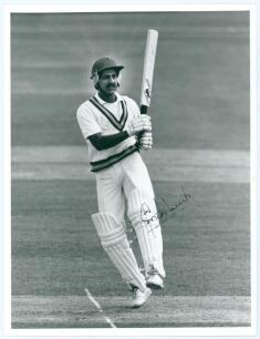 Krishnamachari &lsquo;Kris&rsquo; Srikkanth. Tamil Nadu & India 1978-1993. Original mono press photograph of Srikkanth in batting action. Nicely signed in ink to the photograph by Srikkanth. Photograph by David Munden, 6.5&rdquo;x8.5&rdquo;. Very good condition. A nice image.