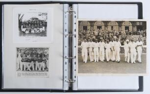 India tour to England 1932 and earlier. Blue binder comprising a nice selection of original press photographs, copy photographs, signatures and the odd letter. From the 1932 tour, fifteen original mono/ sepia press photographs, subjects including the Indi