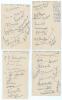 Wartime cricket in India 1945. Four plain postcards, each signed by the members of Indian cricket teams for matches played in India against the Australian Services in 1945. Teams are Indian XI for the 1st &lsquo;Test&rsquo;, Bombay 10th- 13th November 1945 (11 signat