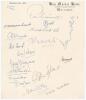 India tour to England 1946. A page of &lsquo;Hop Market Hotel, Worcester&rsquo; headed paper very nicely signed in ink by all seventeen members of the Indian touring party to England. Signatures include Nawab of Pataudi (Captain), Merchant, Mushtaq Ali, Nayudu, Sarwa