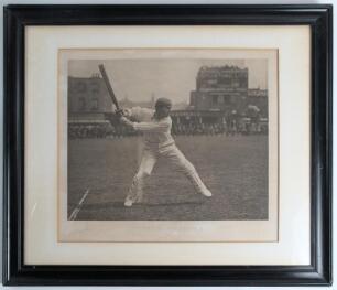 Victor Thomas Trumper. New South Wales & Australia 1894-1914. Excellent photomechanical process print photograph of Australian legend Victor Trumper, &lsquo;jumping out to drive&rsquo;, taken from the original action photograph by George William Beldham based on a p