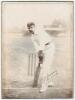 Thomas Walter Hayward. Surrey & England 1893-1914. Excellent original sepia photograph of Hayward wearing Surrey cap, standing full length in batting pose at the wicket. Signed in black ink &lsquo;Yours sincerely, T. Hayward&rsquo;. The photograph laid flush to origi