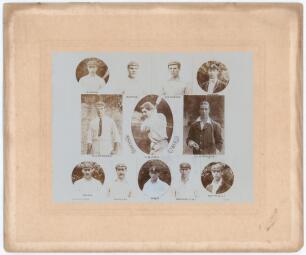 England 1912. Triangular Test Series. Early original sepia photograph of twelve members of the England team in the form of a montage with each depicted in cameo with players&rsquo; names printed below each image. Players are Fry to the centre with title &lsquo;Englan