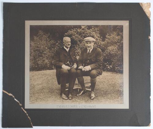Yorkshire. &lsquo;The Rev. E.S. Carter & Lord Hawke&rsquo;. Large original sepia photograph of Carter and Lord Hawke seated together informally in a garden setting. The photograph is undated but probably early 1910s. The photograph measures 11.5&rdquo;x9.75&rdquo;, laid to photo
