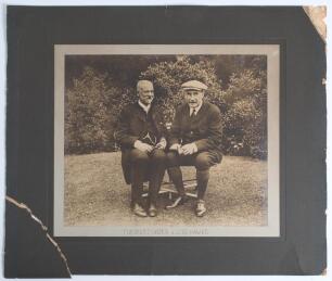Yorkshire. &lsquo;The Rev. E.S. Carter & Lord Hawke&rsquo;. Large original sepia photograph of Carter and Lord Hawke seated together informally in a garden setting. The photograph is undated but probably early 1910s. The photograph measures 11.5&rdquo;x9.75&rdquo;, laid to photo