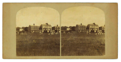 &lsquo;The Cricketers&rsquo;. Sidmouth v 19th Foot&rsquo;. Rare original sepia stereoscopic pair of photograph of the match being played believed to be circa 1859/60. The photograph with embossed makers mark for &lsquo;Warner&rsquo;s English Scenery&rsquo;. With title label to back. The two
