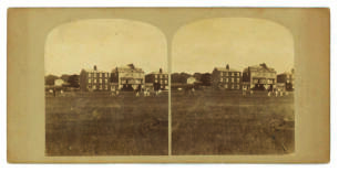 &lsquo;The Cricketers&rsquo;. Sidmouth v 19th Foot&rsquo;. Rare original sepia stereoscopic pair of photograph of the match being played believed to be circa 1859/60. The photograph with embossed makers mark for &lsquo;Warner&rsquo;s English Scenery&rsquo;. With title label to back. The two