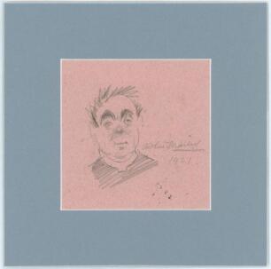 George Robey. Original pencil caricature portrait, on an album page, of George Robey by Arthur Mailey. The portrait has been signed by Mailey and dated 1921 in pencil. Window mounted. Overall 9&rdquo;x9&rdquo;. Good condition