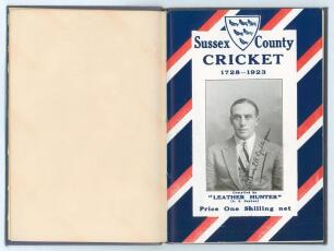 &lsquo;Sussex County Cricket 1728-1923&rsquo;. Compiled by &ldquo;Leather Hunter&rdquo; A.J. Gaston. Brighton. 2nd edition 1924. Original pictorial wrappers. This copy is one of the special limited editions, signed by the author and bound in art linen. Some light fading to linen