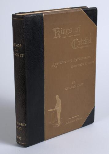 &lsquo;Kings of Cricket- Anecdotes and Reminiscences from 1858 to 1892&rsquo;. Richard Daft. Bolton 1893. Black quarter leather with brown cloth, gilts titles and illustration to cover and spine, gilt to top edge. Limited large paper subscribers&rsquo; edition of 150 copie