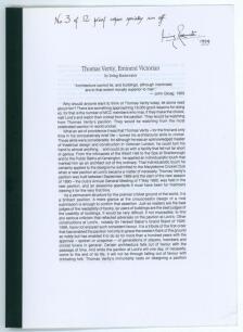 &lsquo;Thomas Verity, Eminent Victorian&rsquo;. Irving Rosenwater 1999. Limited edition &lsquo;No. 3 of 12 proof copies specially run off&rsquo; for private circulation and not for sale, signed by Rosenwater and dated 1999. Three page loosely bound article further annotated by R