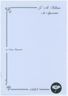 &lsquo;J.M. Kilburn. An Appreciation&rsquo;. Irving Rosenwater. Privately printed for the author in London, November 1993. Limited edition number 8 of only twenty numbered copies produced, signed by the author. Non were available for sale. Excellent condition. Rare