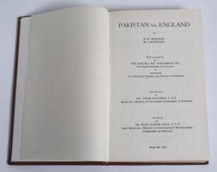 &lsquo;Pakistan vs. England. Tour of 1954&rsquo;. M.H. Maqsood and M.I. Merchant. Karachi 1954. Rebound in red boards with titles in gilt to spine, good condition