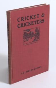 &lsquo;Cricket and Cricketers&rsquo;. F.S. Ashley-Cooper. The Offices of The American Cricketer, Philadelphia 1907. Original red cloth with pictorial front cover, titles to front cover and spine. 102pp. Covers the history and development of cricket, written for Ameri