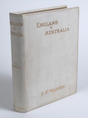 &lsquo;England v. Australia. The Record of a Memorable Tour&rsquo;. P.F. Warner. Mills & Boon 1912. This is the large paper limited edition of only 50 copies produced, this being no. 28, nicely signed by the author to limited page and to title page.