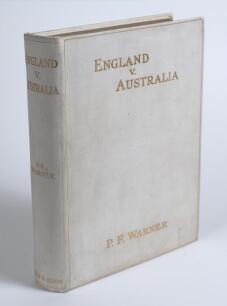 &lsquo;England v. Australia. The Record of a Memorable Tour&rsquo;. P.F. Warner. Mills & Boon 1912. This is the large paper limited edition of only 50 copies produced, this being no. 28, nicely signed by the author to limited page and to title page.