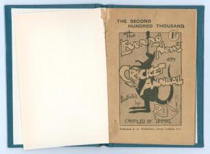 &lsquo;Evening News Cricket Annual&rsquo; 1899. Compiled by &lsquo;Umpire&rsquo;. Sketches by &lsquo;Rip!&rsquo;. Association Newspapers. Third year of issue. Original decorative paper wrappers, bound in blue board, with gilt titles to front board. 64pp. Padwick 1070. Slight age toning to w