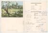 Cricket related ship menus 1950s. Two official Union-Castle Line four page menus, both featuring a decorative front cover in colour of a village cricket scene. One for the R.M.S. &lsquo;Edinburgh Castle&rsquo; dated 17th December 1953, signed to back page in ink by t