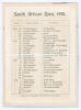 &lsquo;The South African Tour 1901. List of Cricket Matches&rsquo;. Small colourful and attractive folding card with title in a shield to front, fixtures to inside pages. Printed by Chorley and Pickersgill, The Electric Press, Leeds. Good+ condition - 2