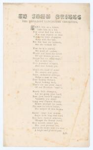 Albert Craig. &lsquo;To John Briggs. The Brilliant Lancashire Cricketer&rsquo;. Original broadsheet poem/ rhyme, comprising five stanzas of eight lines each, regarding the Surrey v Lancashire match on 16th- 18th August 1888, in which Briggs took seven wickets and sco