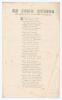 Albert Craig. &lsquo;To John Briggs. The Brilliant Lancashire Cricketer&rsquo;. Original broadsheet poem/ rhyme, comprising five stanzas of eight lines each, regarding the Surrey v Lancashire match on 16th- 18th August 1888, in which Briggs took seven wickets and sco
