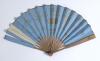 &lsquo;The Eton [and Harrow] Fan. Lord&rsquo;s 1875&rsquo;. A concertina hand fan with chromolithographic print in gold ink on a cornflower blue paper background comprising title to centre and players for both Eton and Harrow teams listed to either side within decorative b