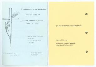 Australian cricketers&rsquo; orders of service. Four original orders of service for former Australian cricketers. Bill O&rsquo;Reilly, Blakehurst Church October 1992. Ray Lindwall, Saint Stephen&rsquo;s Cathedral, Brisbane 27th June 1996. Alan McGilvray, Darling Point Chur