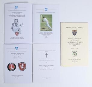 Kent cricketers&rsquo; orders of service. Five original orders of service for former Kent cricketers. Colin Cowdrey, Westminster Abbey, 30th March 2001 (with official admission ticket). Derek Ufton, Canterbury Cathedral 24th February 2002. Brian Luckhurst, St. 