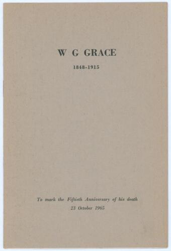 &lsquo;W.G. Grace 1848-1915: to mark the fiftieth anniversary of his death, 23October 1965&rsquo;. Andrew Neville Burn Sugden. Privately published 1967. Reprint of an address delivered at a service held at Elmers End Cemetery, when a plaque was unveiled on the grave 