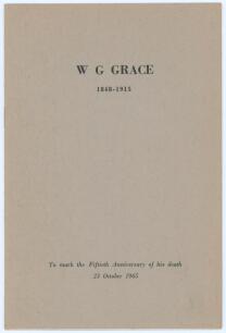 &lsquo;W.G. Grace 1848-1915: to mark the fiftieth anniversary of his death, 23October 1965&rsquo;. Andrew Neville Burn Sugden. Privately published 1967. Reprint of an address delivered at a service held at Elmers End Cemetery, when a plaque was unveiled on the grave 