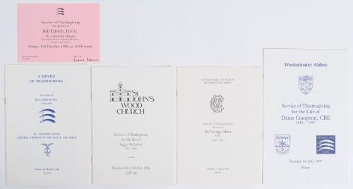 Middlesex cricketers&rsquo; orders of service. Four original orders of service for former Middlesex cricketers. Bill Edrich, St. Clement Danes Church 3rd October 1986, with original invitation. Tagge Webster, St. John&rsquo;s Wood Church 6th October 1986. Gubby Allen