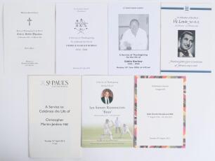 Cricket and other orders of service. Seven original orders of service for Cedric Settle Rhodes 1920-1990 (Lancashire Chairman 1960/70&rsquo;s), Derrick Robins 1914-2004 (Warwickshire), Eddie Barlow 1940-2006 (Derbyshire & South Africa), Vic Lewis 1919-2009 (mus
