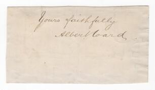 Albert Ward. Yorkshire, Lancashire & England 1886-1904. Excellent ink signature of Ward on paper piece, signed &lsquo;yours faithfully&rsquo;, laid down. Good condition