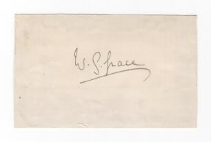 William Gilbert Grace. Gloucestershire & England 1865-1908. Excellent ink signature of Grace on paper piece, laid down. Good condition