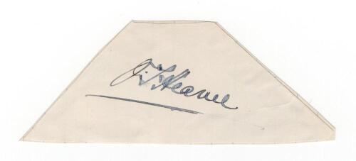 John Thomas Hearne. Middlesex & England 1888-1923. Excellent ink signature of Hearne on paper piece, laid down to irregular shaped paper piece. Good condition