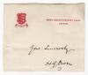 Hugh Glendwr Palmer Owen. Essex 1894-1902. Excellent ink signature of Owen on trimmed Essex County Cricket Club, Leyton, headed paper with Essex emblem to corner, laid down. Minor folds, good condition
