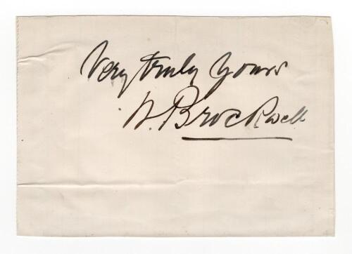William Brockwell. Surrey, London County & England 1886-1903. Excellent ink signature of Brockwell, signed &lsquo;very truly yours&rsquo; on paper piece, laid down. Folds, good condition